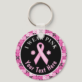 I Wear Pink Breast Cancer Awareness Floral Keychai Keychain