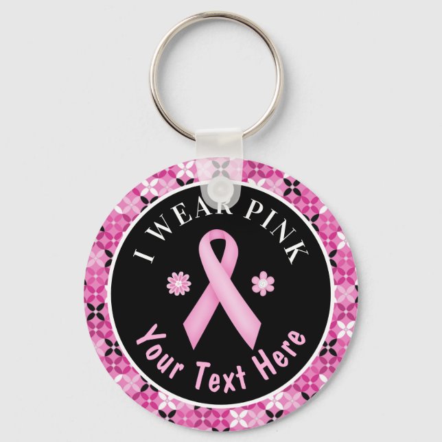 I Wear Pink Breast Cancer Awareness Floral Keychai Keychain (Front)