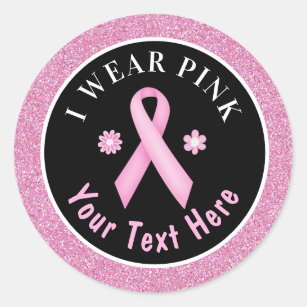 I Wear Pink Breast Cancer Awareness Glitter Classi Classic Round Sticker