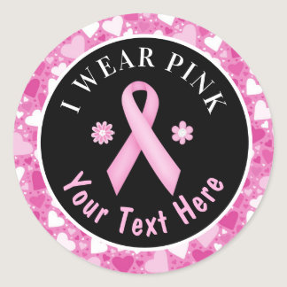 I Wear Pink Breast Cancer Awareness Hearts Classic Classic Round Sticker