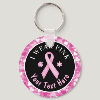 I Wear Pink Breast Cancer Awareness Hearts Keychai Keychain