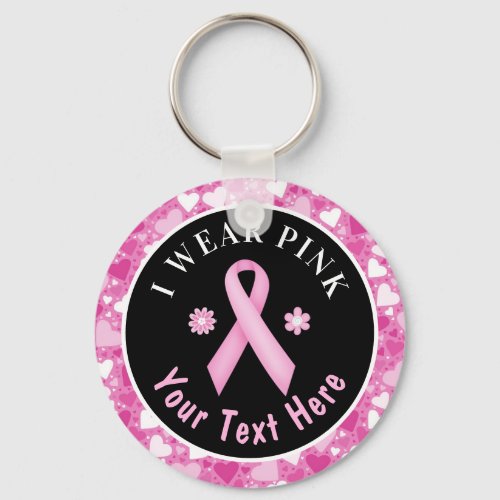 I Wear Pink Breast Cancer Awareness Hearts Keychai Keychain