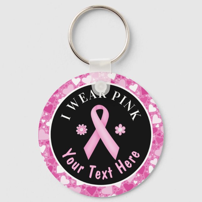I Wear Pink Breast Cancer Awareness Hearts Keychai Keychain (Front)