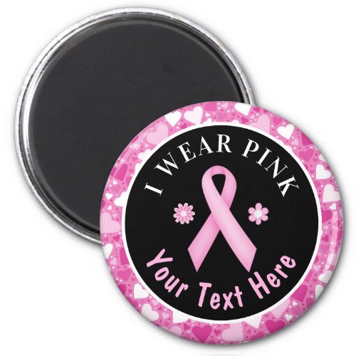 I Wear Pink Breast Cancer Awareness Hearts Magnet
