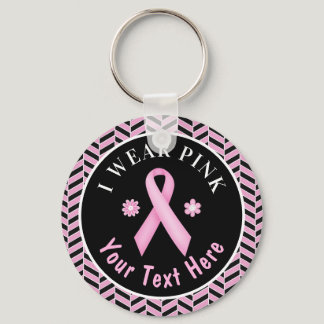 I Wear Pink Breast Cancer Awareness Herringbone Ke Keychain
