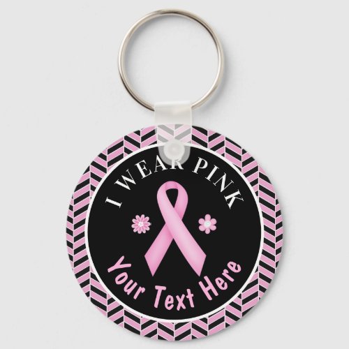 I Wear Pink Breast Cancer Awareness Herringbone Ke Keychain