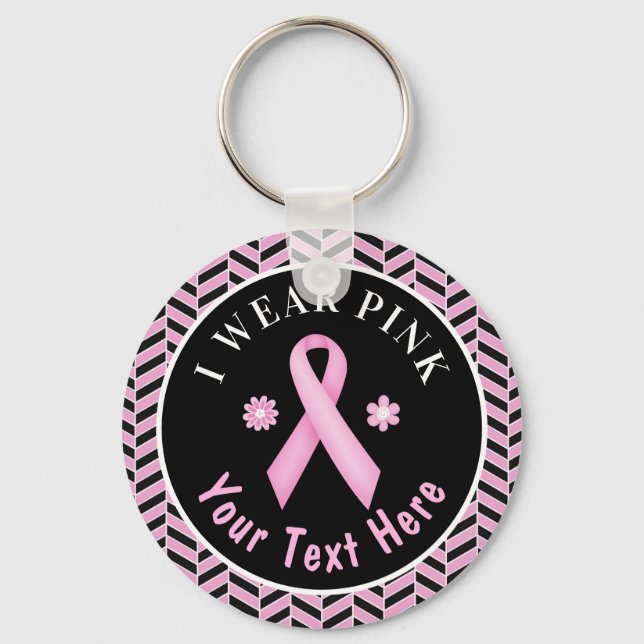 I Wear Pink Breast Cancer Awareness Herringbone Ke Keychain (Front)