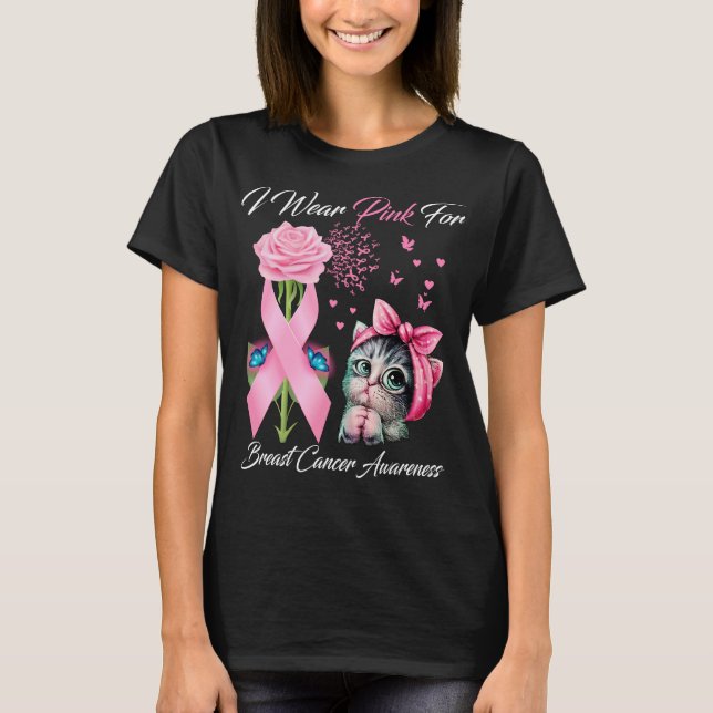 I Wear Pink For Breast Cancer Awareness Butterfly  T-Shirt (Front)