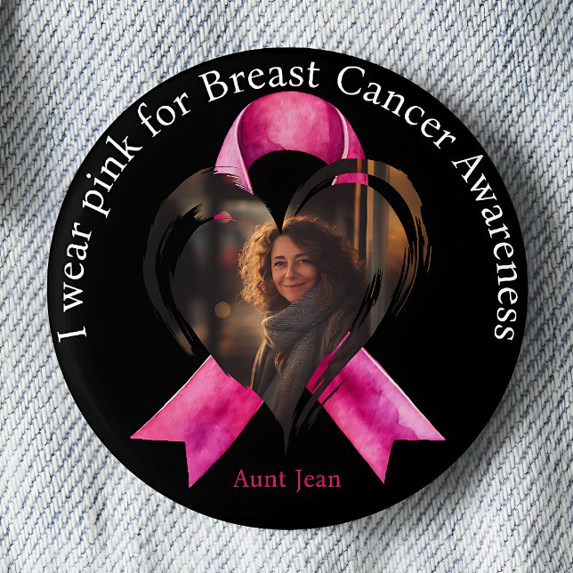 I Wear Pink for Breast Cancer Awareness Photo Button (Creator Uploaded)