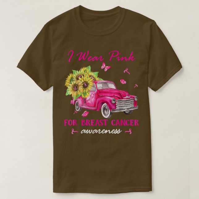 I Wear Pink For Breast Cancer Awareness Sunflower  T-Shirt (Design Front)