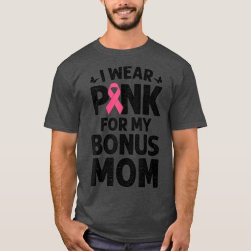 I Wear Pink For My Bonus Mom Butterfly Breast Canc T_Shirt