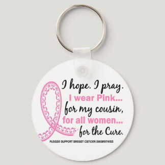 I Wear Pink For My Cousin Filigree Pink Ribbon Keychain