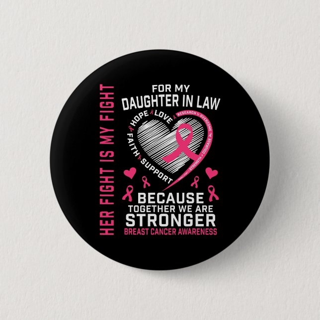 I Wear Pink For My Daughter In Law Breast Cancer H Button (Front)