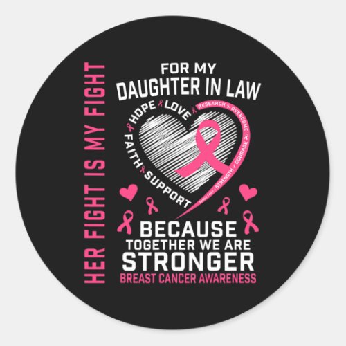 I Wear Pink For My Daughter In Law Breast Cancer H Classic Round Sticker