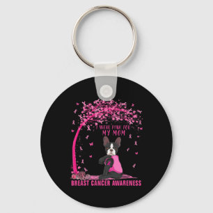 I Wear Pink For My Mom Boston Terrier Breast Cance Keychain