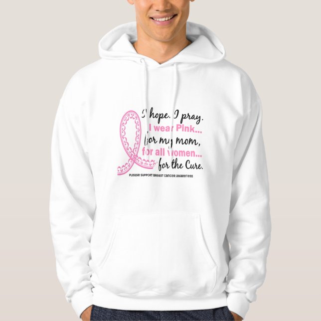I Wear Pink For My Mom Filigree Pink Ribbon Hoodie (Front)