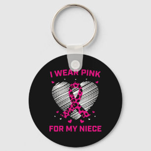 I Wear Pink For My Niece Breast Cancer Cheetah Hea Keychain