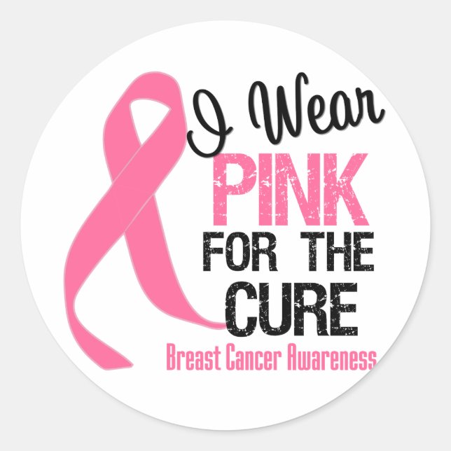 I Wear Pink For The Cure Classic Round Sticker (Front)