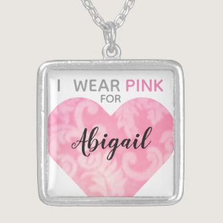 I Wear Pink Heart Necklace, Square, Customizable Silver Plated Necklace