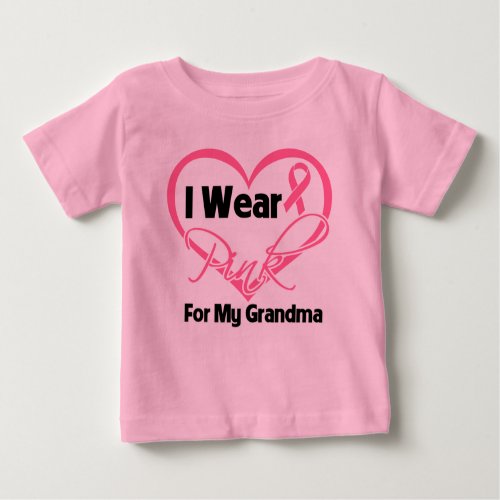 I Wear Pink Heart Ribbon Grandma Breast Cancer Baby T_Shirt