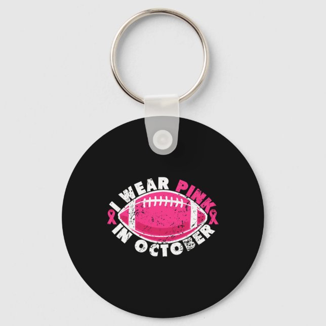 I Wear Pink In October Football Breast Cancer Awar Keychain (Front)