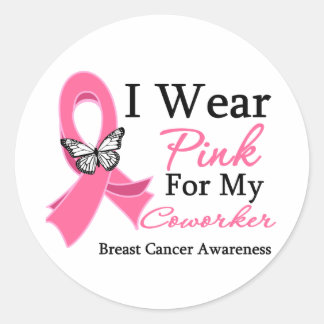 I Wear Pink Ribbon Coworker Breast Cancer Classic Round Sticker