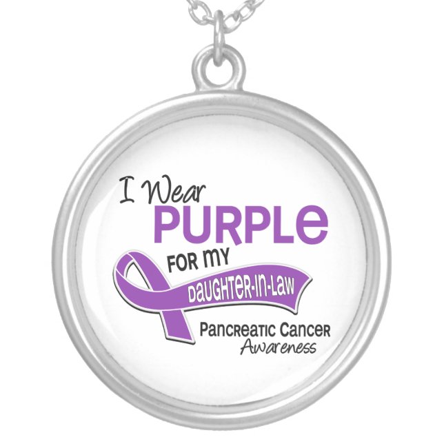 I Wear Purple 42 Daughter-In-Law Pancreatic Cancer Silver Plated Necklace (Front)