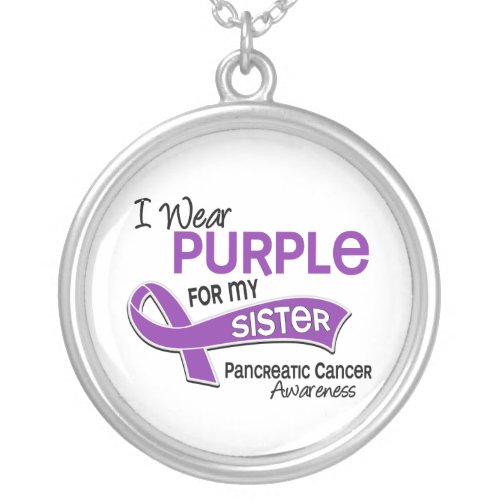 I Wear Purple 42 Sister Pancreatic Cancer Silver Plated Necklace