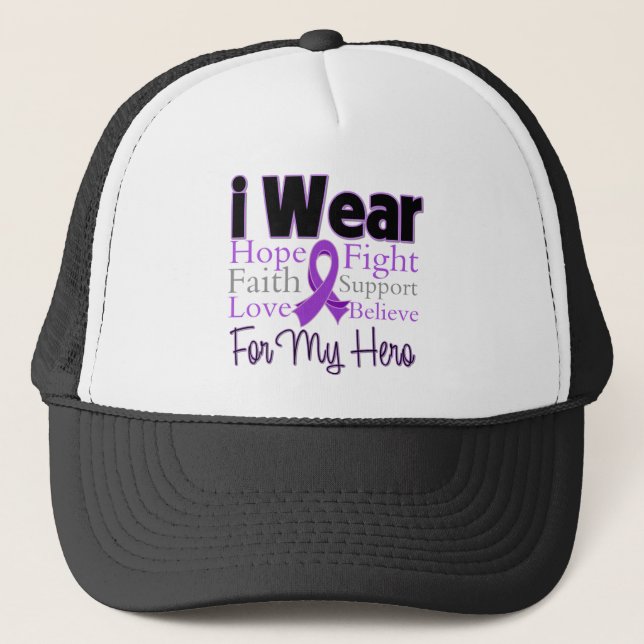 I Wear Purple Collage Hero - Pancreatic Cancer Trucker Hat (Front)