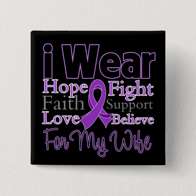 I Wear Purple Collage Wife - Pancreatic Cancer Button (Front)