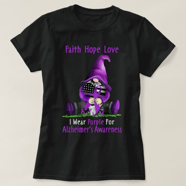 I Wear Purple For Alzheimer Awareness Gnome Faith  T-Shirt (Design Front)