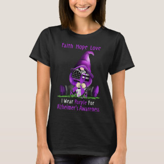 I Wear Purple For Alzheimer Awareness Gnome Faith  T-Shirt