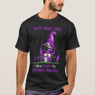 I Wear Purple For Alzheimer Awareness Gnome Faith  T-Shirt