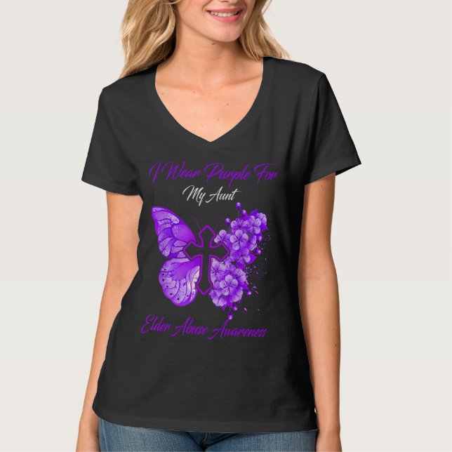 I Wear Purple For Aunt Elder Abuse Awareness T-Shirt (Front)