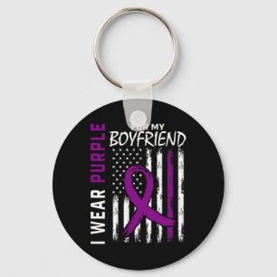 I Wear Purple For Boyfriend Pancreatic Cancer Awar Keychain