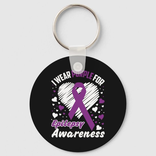 I Wear Purple For Epilepsy Awareness  Keychain (Front)