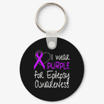 I Wear Purple For Epilepsy Awareness Ribbon  Keychain