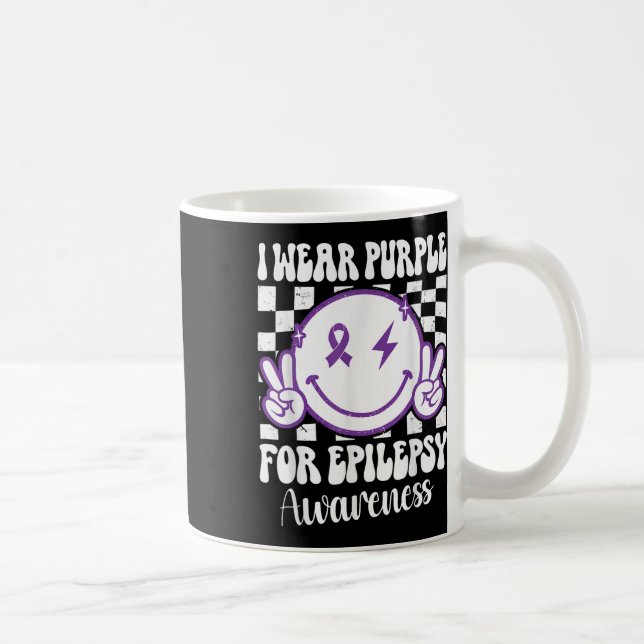 I Wear Purple For Epilepsy Awareness Smile Face Ep Coffee Mug (Right)