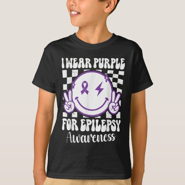 I Wear Purple For Epilepsy Awareness Smile Face Ep T-Shirt (Front)