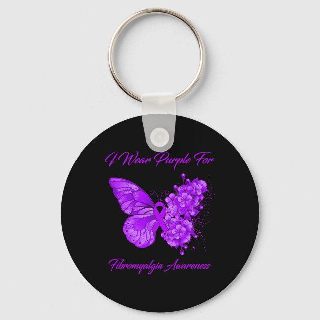 I Wear Purple For Fibromyalgia Awareness 2  Keychain (Front)