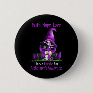 I Wear Purple For Heimerheimer Awareness Gnome Fai Button
