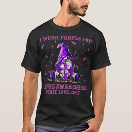 I Wear Purple For Lupus Awareness Gift Gnome Lover T_Shirt