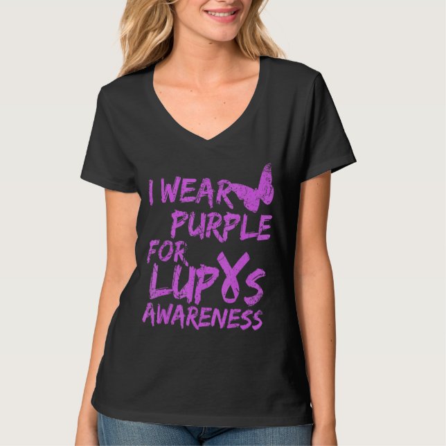 I Wear Purple For Lupus Awareness Ribbon 2 T-Shirt (Front)