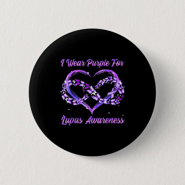 I wear purple for lupus awareness warrior fighter  button (Front)