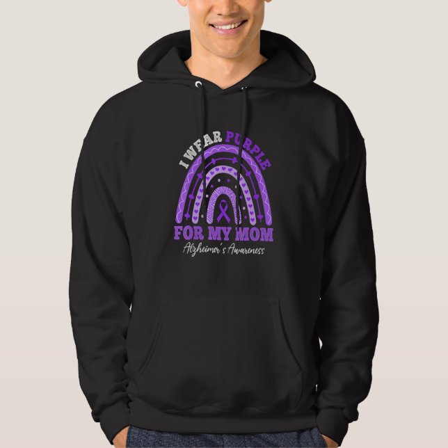 I Wear Purple For Mom Alzheimer's Awareness Rainbo Hoodie (Front)