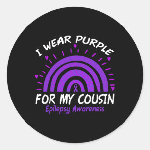 I Wear Purple For My Cousin Rainbow Epilepsy Aware Classic Round Sticker
