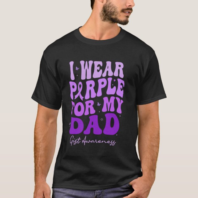 I Wear Purple For My Dad GIST Awareness Retro Groo T-Shirt (Front)