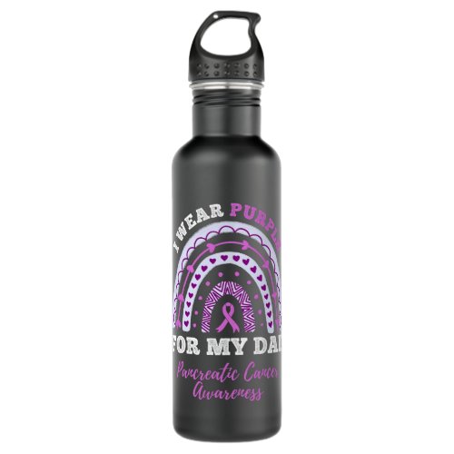 I Wear Purple For My Dad Pancreatic Cancer Awarene Stainless Steel Water Bottle