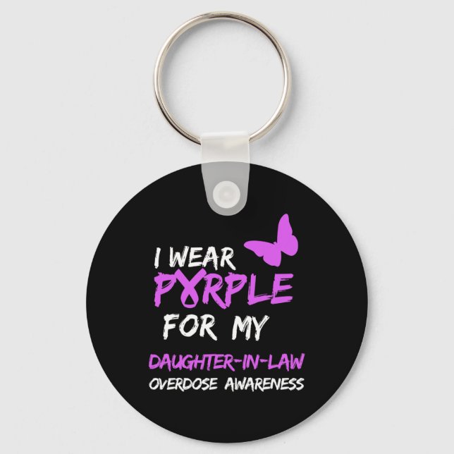 I Wear Purple For My Daughter-In-Law Overdose Awar Keychain (Front)