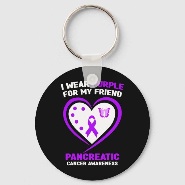 I Wear Purple For My Friend Pancreatic Cancer Awar Keychain (Front)